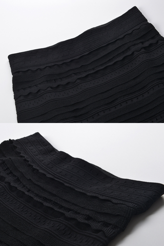 Black Knit Two-Piece Set knit Crop Tank Top & High-Waist Ruffle Hem Pencil Skirt