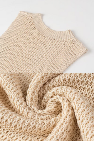 Solid Tassel Layered Knit Mini Dress – Sleeveless Round Neck Boho Chic