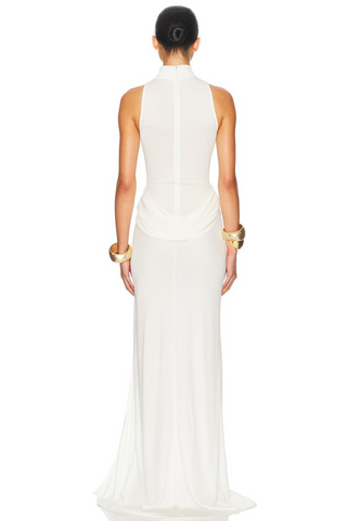 High-Neck Draped Waist with Side Slit  Long Dress