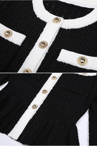 Knitted Two-Piece Set with Round Neck Peplum Cardigan and Midi-Long Mermaid Skirt