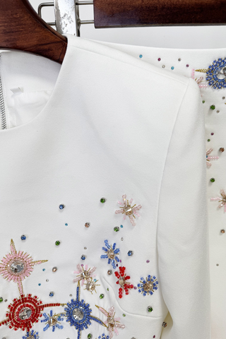 Spark Embellished Long Sleeve Crop Top & High-Slit Maxi Skirt Set