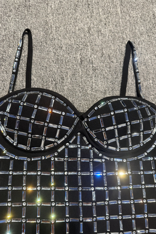 Rhinestone Grid Crystal Mesh  Mini Dress