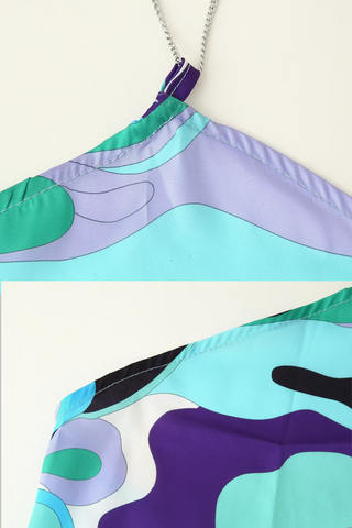 Printed Chain Halter Neck Asymmetrical Long Dress