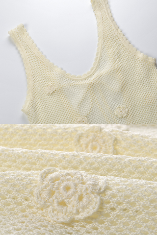 Crochet Blossom Scallop-Trim Back-Tie Long Knit Dress