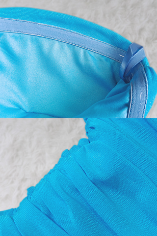 Aqua Blue Strapless Mesh Long Dress with Crystal Diamond Accents