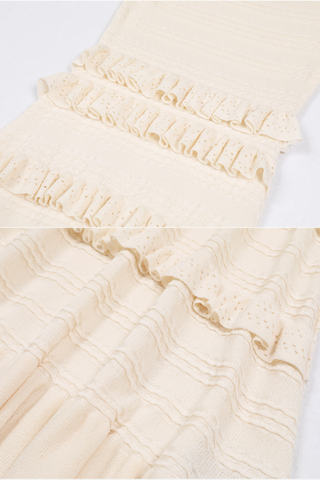 Ruffle Knit Lace Slim Fit  Sleeveless Long Dress