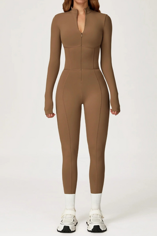Long Sleeve Zip-Front Sport Jumpsuit – Slim Fit One-Piece Activewear