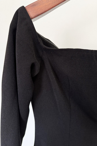 Off-Shoulder Long Sleeve Long Dress with Crystal-Embellished Sheer Panel