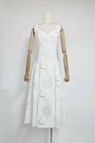 Coastal Bloom Embroidered Cutout Long Dress