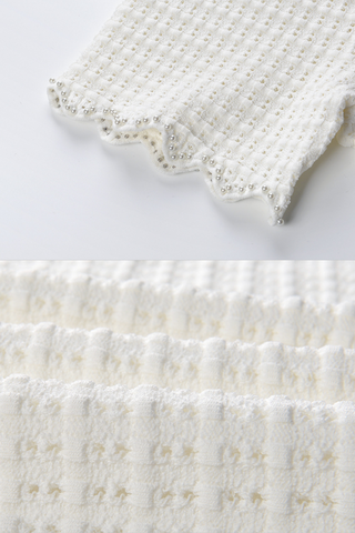 Pearl-Trimmed Textured Knit Two-Piece Set  Cropped Top & A-Line Skirt