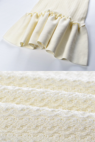 Sleeveless Knitted Mini Dress – Fitted Ribbed Bodice with Flared Ruffle Hem