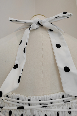 Vintage Polka Dot Puffball Mini Dress  Halter Neck Tie-Back &  Built-In Underskirt