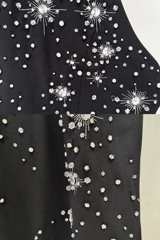 Crystal Starburst Halter Long Dress with Side Slit and High Neck Embellishment