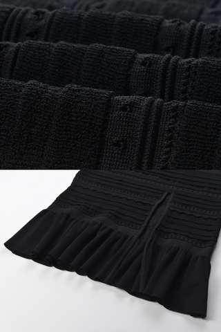 Black Knit Two-Piece Set knit Crop Tank Top & High-Waist Ruffle Hem Pencil Skirt