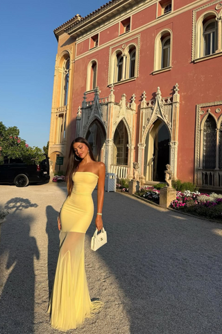 Strapless Sheer Panel Long Dress