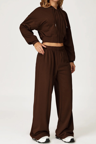 Two-Piece Zip-Up Hoodie and Wide-Leg Sweatpants Set
