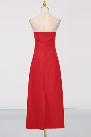 Strapless Floral Embroidered  Multicolor 3D Appliqué Slim Fit Long Dress