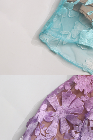 Ombre Floral Lace Strapless Long  Dress – Gradient Pink, Purple & Aqua Embroidery