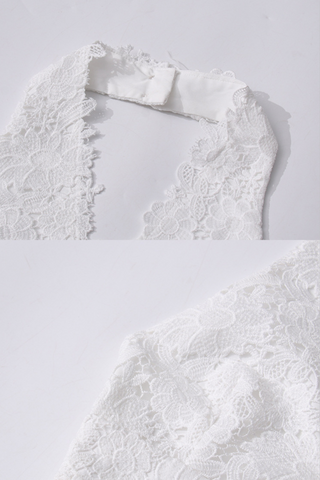 Ivory Bloom Lace Halter Tiered Backless Ruffled  Long Dress