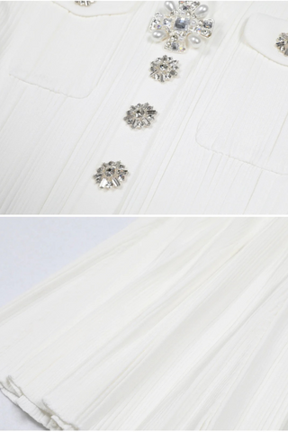 Short Sleeve Knit Long Dress with Rhinestone Buttons and Collar