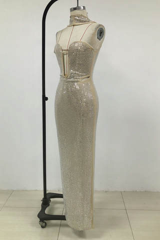 Radiant Crystal Mesh Gown with Sculpted Bust and Choker Detail