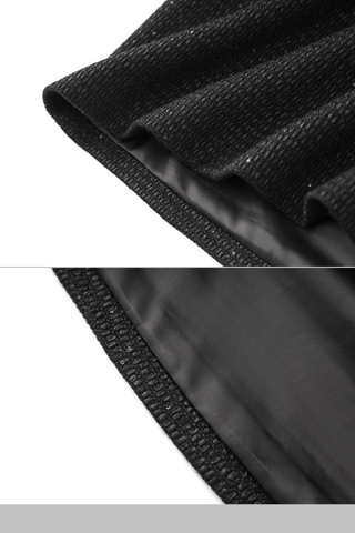 Long Sleeve Tweed Mini Dress with Pearl-Trimmed Square Neck and Pocket Details