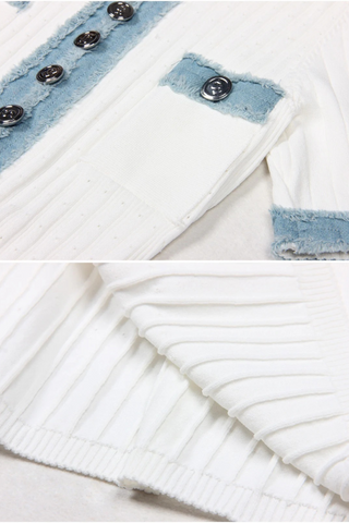 Short Sleeves Denim-Trimmed Knitted Long Dress