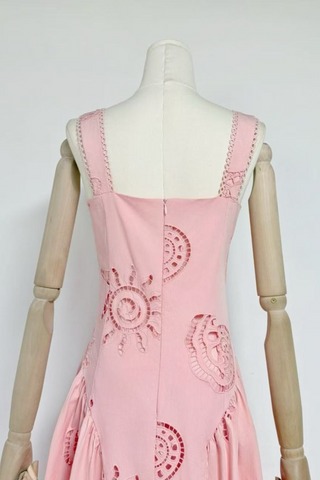 Coastal Bloom Embroidered Cutout Long Dress