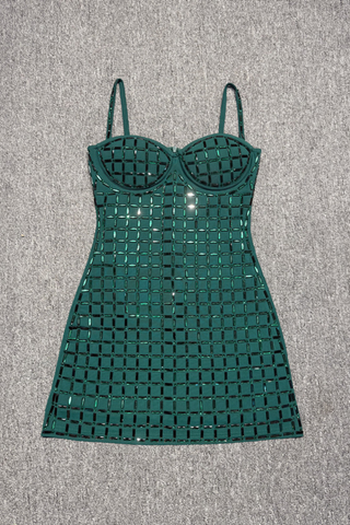 Rhinestone Grid Crystal Mesh  Mini Dress