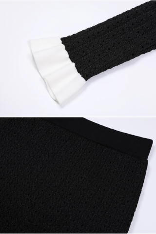 Knitted Two-Piece Set with Round Neck Peplum Cardigan and Midi-Long Mermaid Skirt