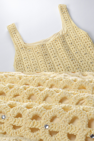 Crystal Embellished Sleeveless Crochet Long Dress with Lining