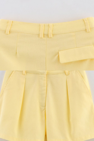 Yellow Linen Button Vest & Tailored Shorts Set