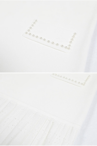 Sleeveless Knit Long Dress with Pearl Trim and Pleated Skirt