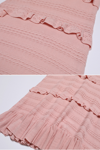 Ruffle Knit Lace Slim Fit  Sleeveless Long Dress