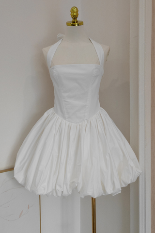 Vintage Polka Dot Puffball Mini Dress  Halter Neck Tie-Back &  Built-In Underskirt