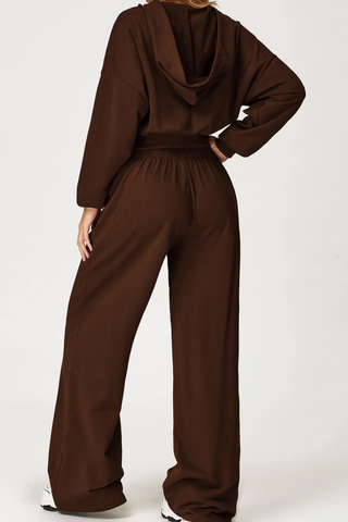 Two-Piece Zip-Up Hoodie and Wide-Leg Sweatpants Set