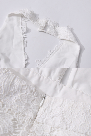 Ivory Bloom Lace Halter Tiered Backless Ruffled  Long Dress