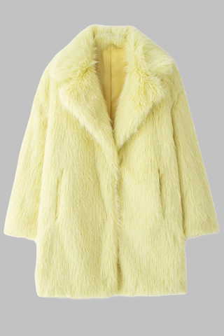 Luxury Faux Fur Long Coat with Wide Lapel Collar