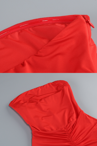 Scarlet Off-Shoulder Mesh Tulle Ruched Bodycon Mini Dress with Ruffled Hem & Stretch Lining