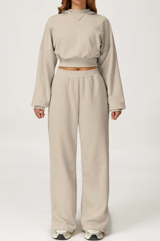 Two-Piece Cropped Hoodie and Wide-Leg Sweatpants Set