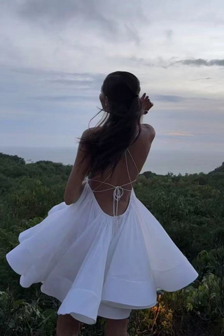 Backless Crisscross V-Neck Flared Mini Dress