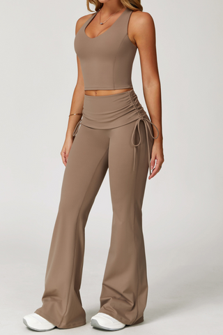 SculptFlex Racerback Crop Top & Ruched Waist Flared Leggings Sports Set