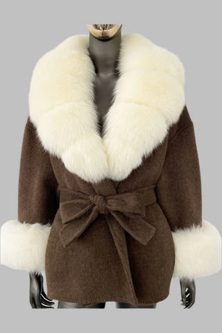 Luxury Double-Faced Wool Coat with Detachable Fur Trim