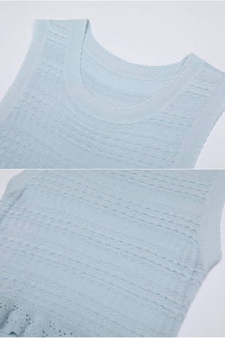 Ruffle Knit Lace Slim Fit  Sleeveless Long Dress