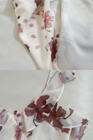 Rosé Cascade Floral Chiffon Sleeveless  Midi Dress