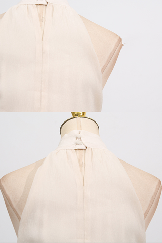 Halter Neck Sleeveless Long Dress with Layered Ruffle Waist and Flowing Skirt