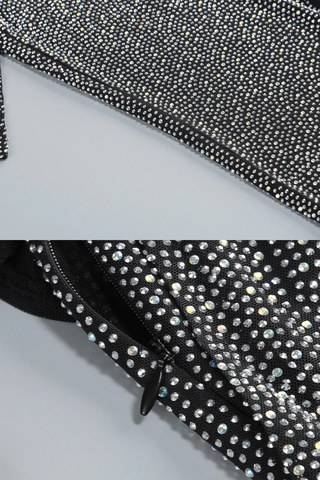 Long Sleeve Blazer and Corset Set with Rhinestone Flared Pants