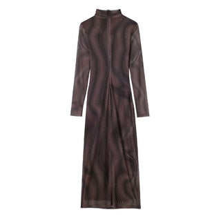 Salma Long Sleeve Marble Print Mesh Long Dress