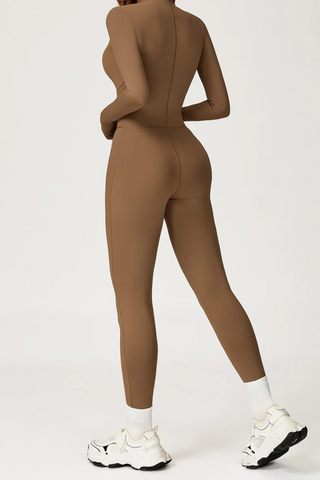 Long Sleeve Zip-Front Sport Jumpsuit – Slim Fit One-Piece Activewear