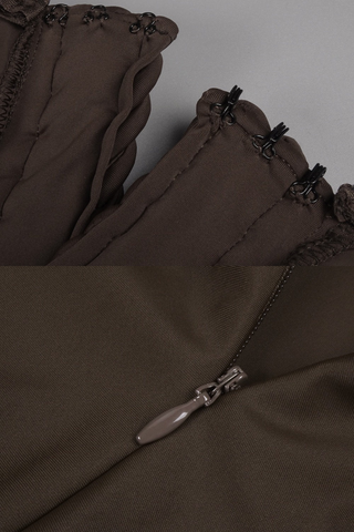 Chocolate Brown Halter Neck Long Dress – Sculpted Bodycon Gown with Braided Trim